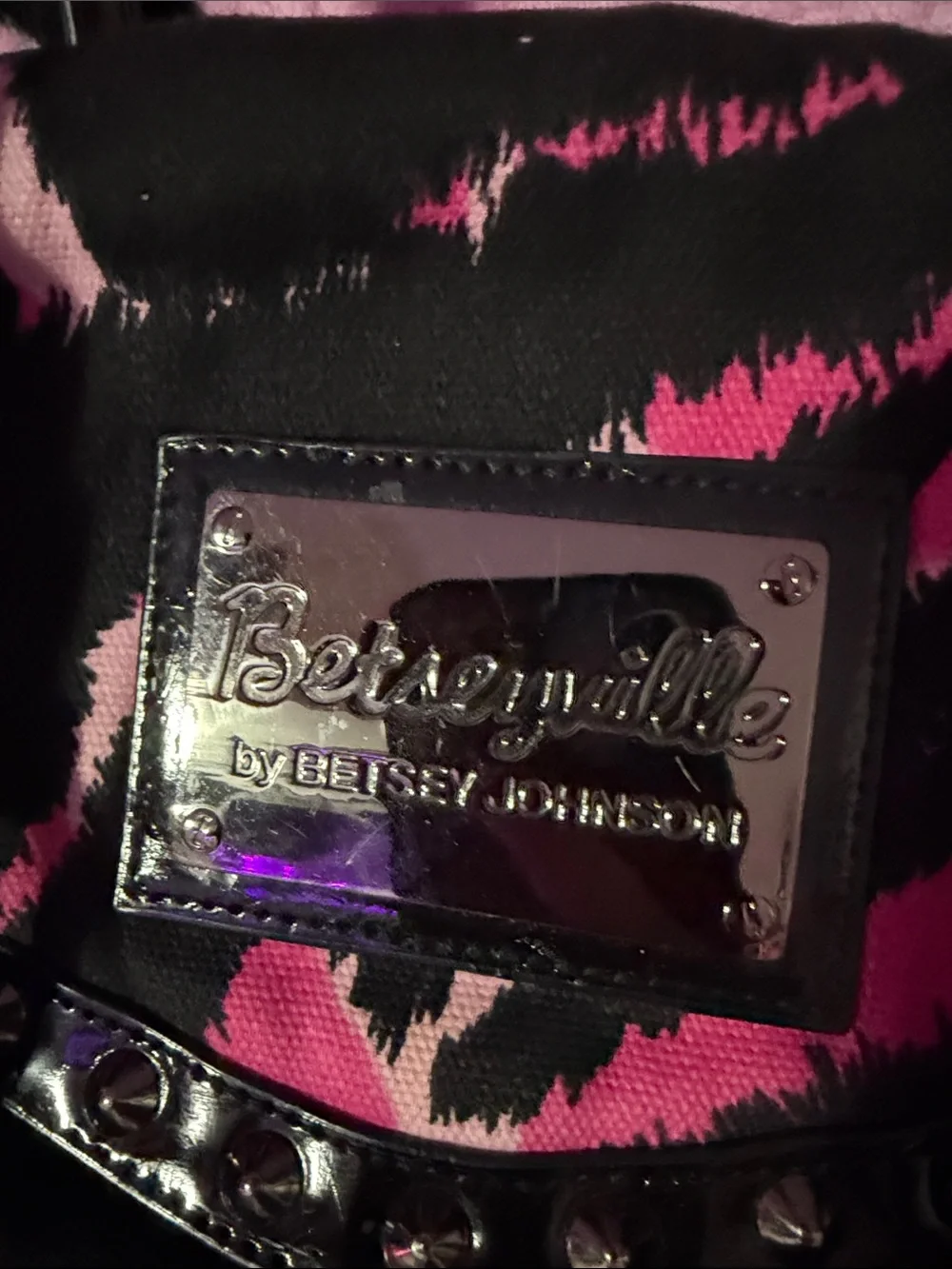 Pink and Black Zebra-Print Studded Shoulder Bag